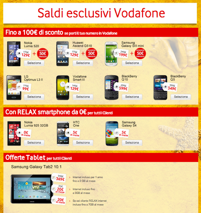 Saldi su smartphone e tablet per nuovi e già clienti Vodafone Italia