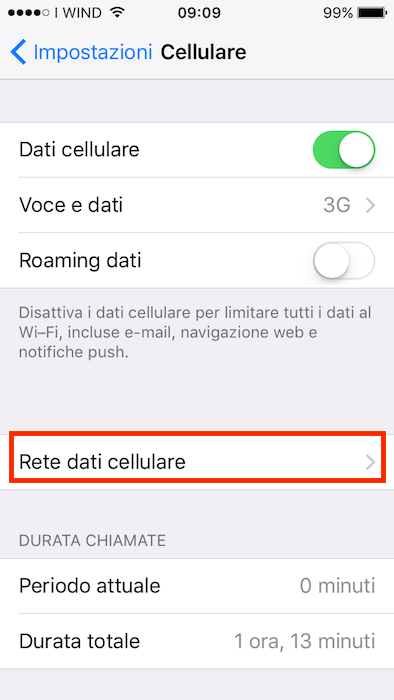 network dati cellulare iphone 8 sparito